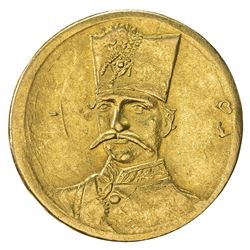 IRAN: Nasir al-Din Shah, 1848-1896, AV 5000 dinars (1.43g), Tehran, AH1305. EF