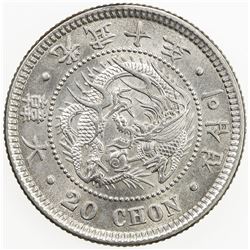 KOREA: Kuang Mu, 1897-1907, AR 20 chon, year 10 (1906). AU