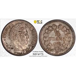 FRANCE: Louis Philippe, 1830-1848, AR 1/4 franc, 1845-W. PCGS MS65