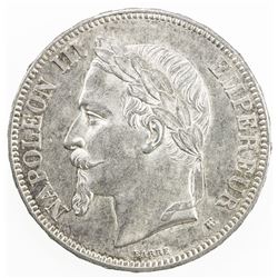 FRANCE: Napoleon III, 1852-1870, AR 5 francs, 1870-BB. AU