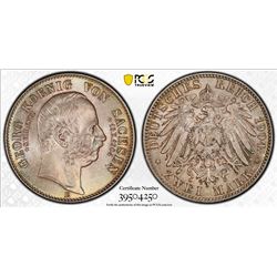 SAXONY: Friedrich August III, 1904-1918, AR 2 mark, 1904-E. PCGS MS65