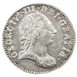GREAT BRITAIN: George III, 1760-1820, AR 3 pence, 1762. EF-AU
