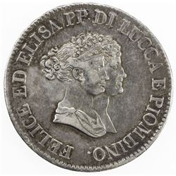 LUCCA: Felix Bacciocchi and Elisa Bonaparte, 1805-1814, AR 5 franchi, 1805. VF