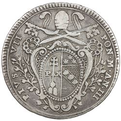 PAPAL STATES: Pius VII, 1800-1823, AR testone, 1803-R. VG-F