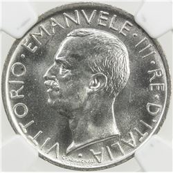 ITALY: Vittorio Emanuele III, 1900-1946, AR 5 lire, 1927-R. NGC MS66