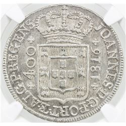 PORTUGAL: Joao, as regent, 1792-1816, AR 400 reis, 1816. NGC MS62