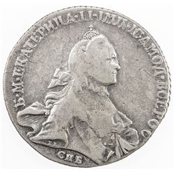 RUSSIA: Catherine II, 1762-1796, AR rouble, 1764-SPB. VG-F