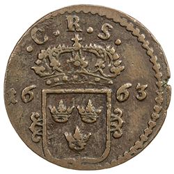 SWEDEN: Karl XI, 1660-1697, AE ore, 1663. F-VF