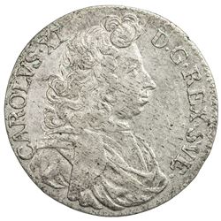 SWEDEN: Karl XI, 1660-1697, AR 2 mark, 1688. EF