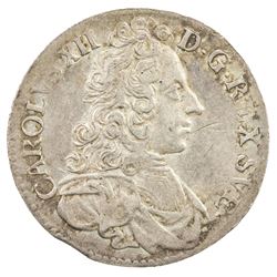SWEDEN: Karl XII, 1697-1718, AR 2 mark, 1702. VF