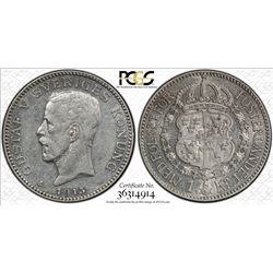 SWEDEN: Gustaf V, 1907-1950, AR krona, 1913. PCGS AU55