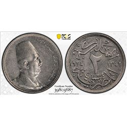 EGYPT: Fuad I, as King, 1922-1936, 2 milliemes, AH1342/1924-H. PCGS SP