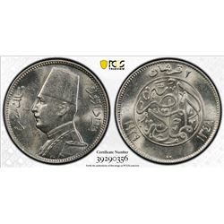 EGYPT: Fuad I, as King, 1922-1936, AR 2 piastres, 1929-BP/AH1348. PCGS MS63