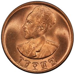 ETHIOPIA: Haile Selassie I, Emperor, 1930-1974, AE 25 santeem (cents), EE1936 (1944). PCGS MS65