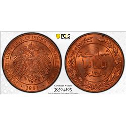 GERMAN EAST AFRICA: Wilhelm II, 1891-1918, AE pesa, 1891. PCGS MS64+RD