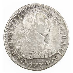 BOLIVIA: Carlos III, 1759-1788, AR 2 reales, 1774. F