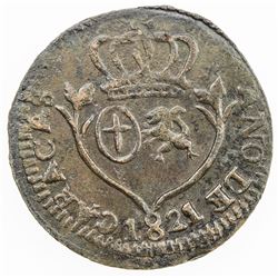 VENEZUELA: CARACAS: Fernando VII, 1808-1821, AE 1/4 real (2.59g), 1821. VF