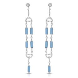 Natural 4.96 CTW Turquoise & Diamond Earrings 18K White Gold - REF-108Y9N