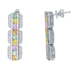 Natural 3.43 CTW Multi-Sapphire & Diamond Earrings W=27MM 14K Gold - REF-106R2K