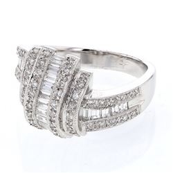 Natural 0.85 CTW Baguette & Diamond Ring 14K White Gold - REF-135H2W