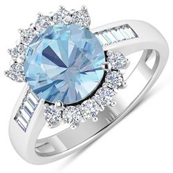 Natural 3.48 CTW Aquamarine & Diamond Ring 14K White Gold - REF-108H7M