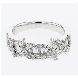 Natural 1.02 CTW Diamond & Baguette Ring 18K White Gold - REF-163M8F