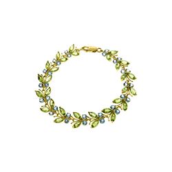 Genuine 16.5 ctw Blue Topaz & Peridot Bracelet 14KT Yellow Gold - REF-179Z2N