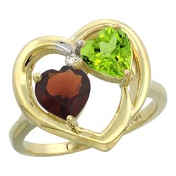 2.61 CTW Diamond, Garnet & Peridot Ring 14K Yellow Gold - REF-33H9M