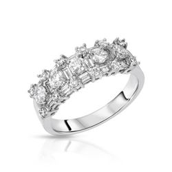 Natural 1.12 CTW Diamond & Baguette Ring 18K White Gold - REF-160Y2N