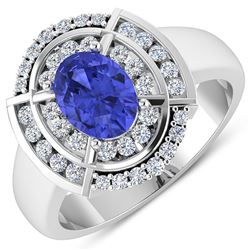 Natural 2.77 CTW Tanzanite & Diamond Ring 14K White Gold - REF-70T2H