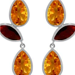 Genuine 13 ctw Citrine & Garnet Earrings 14KT White Gold - REF-58R7P