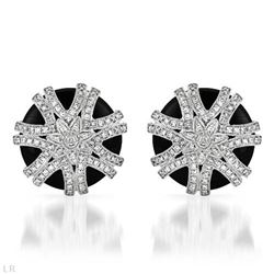 Natural 15.05 CTW Onyx & Diamond Earrings 14K White Gold - REF-114F3M