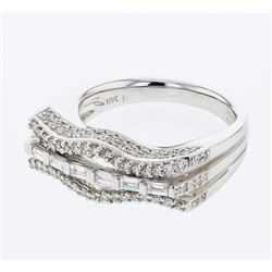 Natural 0.83 CTW Diamond & Baguette Ring 18K White Gold - REF-166N5Y
