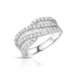 Natural 1.11 CTW Diamond & Baguette Ring 18K White Gold - REF-170F3M