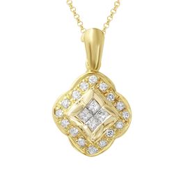 Natural 0.62 CTW Diamond & Princess Diamond Pendant 18K Yellow Gold - REF-144F9M