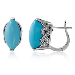 Natural 13.98 CTW Turquoise & Diamond Earrings 14K White Gold - REF-69W3H