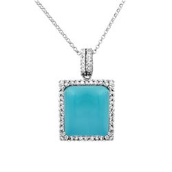 Natural 11.25 CTW Turquoise & Diamond Necklace 14K White Gold - REF-90K2R