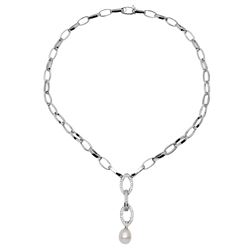 Natural 7.21 CTW Pearl & Diamond Necklace 14K White Gold - REF-242F3M