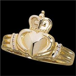 14k Yellow Gold Claddagh Ring with Diamonds. (57753)