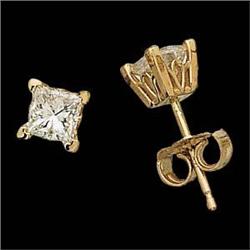 14K GOLD PRINCESS CUT DIAMOND STUDS .50 CARATS (58087)