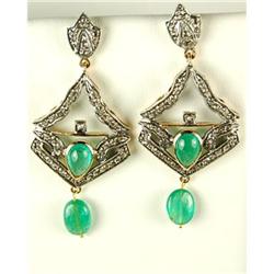 ANTIQUE  EARRINGS EMERALD ROSE CUT DIAMONDS (61117)