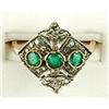 Image 1 : ANTIQUE Style Gold Ring EMERALDS ROSE CUT DIAMONDS (61122)