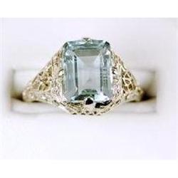 ANTIQUE 14k WHITE GOLD RING w AQUAMARINE = 2.50 CARATS! (61367)