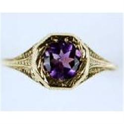 ANTIQUE GOLD RING AMETHYST w FILIGREE (61782)