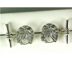 STERLING SILVER CUFFLINKS HORSESHOE w HORSES HEAD (62138)
