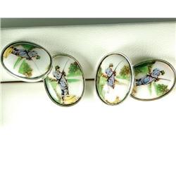 STERLING SILVER CUFFLINKS FISHERMAN SCENE  (62140)
