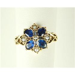 ANTIQUE STYLE RING SAPPHIRES SEED PEARLS (62236)