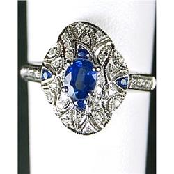 14K WHITE GOLD RING SAPPHIRES DIAMONDS (62298)