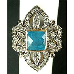 ANTIQUE STYLE RING AQUAMARINE DIAMONDS (62300)