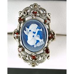 ANTIQUE STYLE RING CAMEO w GARNETS (62301)